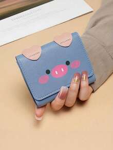Joivida 1个卡通小猪钱包，女士短款软皮钱包，韩版学生多功能钱包，可爱三折小钱包，多个卡槽，非常适合作为圣诞节、万圣节、复活节、情人节、生日礼物，独特礼品，送礼佳选。 - 彩色 - 查看 17