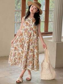 Dazy Kids Đầm hoa nhí không tay cho bé gái tuổi teen, mùa hè - Nhiều màu - Xem 4