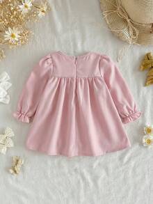 Vestido holgado de manga larga con volantes, estampado floral de bloques de color, para bebé niña recién nacida - Rosa - Ver 3