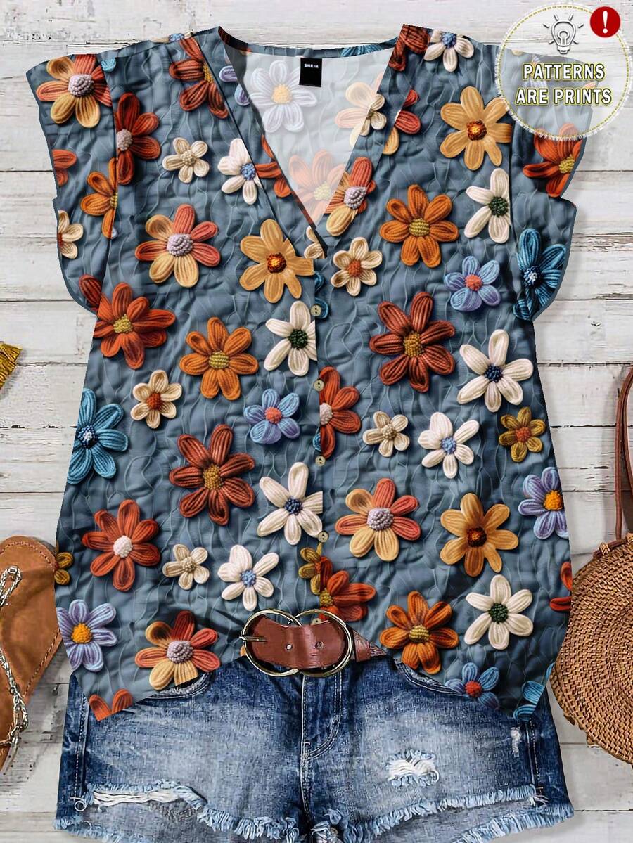 Rusticease Áo sơ mi nữ in họa tiết hoa mùa xuân, kiểu dáng giản dị và tối giản, phù hợp cho mùa hè, hoạt động ngoài trời, đi làm, đi nghỉ mát ở biển, dự tiệc cưới, thanh lịch, các dịp lễ. - Nhiều màu - Xem 1
