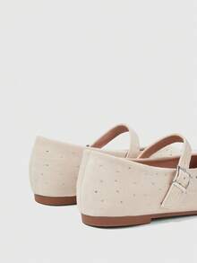 Sleekvia Women's Wanita Vintage Beludru Perancis Temperam Lembut Elegan Berlian Air Sepatu Mary Jane Wanita Satu Kata Button Sepatu Sole Flat - Off-white - View 8