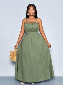 SOLERSUN Plus-Size Women's Boho Sage Green Summer Beach Backless Vacation Maxi Dress,Elegant Tropical Holiday Gown,Flowing Tea Party Quiet Luxury Dresses - Green - View 2