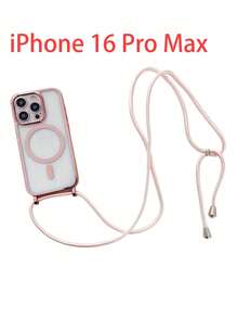 Luxury Crossbody Necklace Lanyard With Electroplated Transparent Phone Case, Compatible With IPhone 17, Air 16, E, 16, 15, 14, 13, 12, Pro Max, And 11. Glossy Magnetic Wireless Charging Protective Case. - Pink - View 6