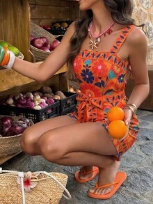EMERY ROSE Women's Short Printed Jumpsuit For Vacation, Spring/Summer Golf Pastal Sexy - Multicolor - View 4