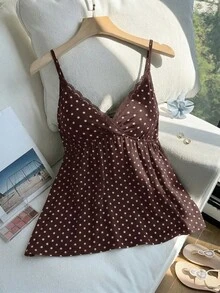 Comfortcana Kamisol Seksi Ukuran Besar Motif Polkadot Cokelat - Coklat - View 5