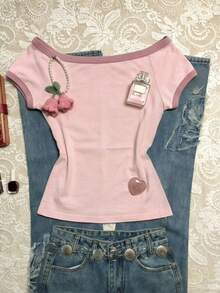 Glimmora Women's Letter Print Raglan Sleeve Casual T-Shirt - Multicolor - View 2