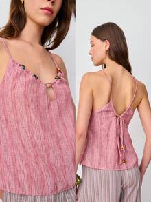 Nöista Áo hồng dáng suông với chất liệu vải có họa tiết và dây đeo mảnh mai. Kiểu dáng nữ tính thoải mái, điểm nhấn là những hạt cườm nhỏ tinh tế ở đường viền cổ. Hoàn hảo cho trang phục mùa hè, mùa xuân, lễ Phục sinh, phong cách Boho, lễ hội hoặc mặc ngoài. - Đỏ - Xem 4