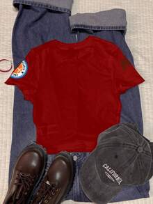 SHEIN R，黑红配色，篮球，修身紧身运动T恤，小麦肤色，啦啦队，啦啦队队长，儿童精选系列，日常基础款，快乐儿童，粉彩色系，机车风，家庭旅行，快乐时光，我爱妈妈，我爱爸爸，温馨的家，酷炫儿童，少女修身休闲舒适圆领短袖T恤，适合夏季穿着 - 彩色 - 查看 3