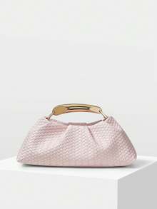 MOTF PREMIUM BOLSO DE MANO DE MUJER DE PU TEJIDO CON RELIEVE, HERRAJES FINOS - Trenza rosa claro - Ver 5