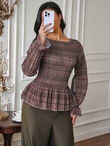 Modelyn Áo sơ mi nữ kẻ caro dáng suông, thích hợp mặc đi làm. - Nhiều màu - Xem 1