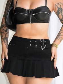 Arliah Của phụ nữ Denim Chân Váy xếp ly - màu đen - Xem 6