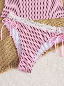 Swim Mod Women's Beach Music Polka Dot Lace Trim Tie Front Tankini Swimsuit Set, Cute Style For Spring/Summer - Multicolor - View 5