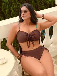 Swim Chiccia Plus Size Women Casual Bikini Set Gym Summer - Brown - View 5