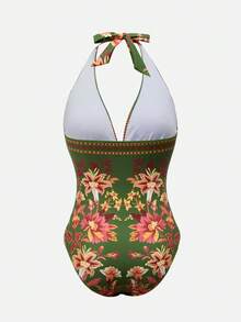 SHEIN Swim Oasis 2026春夏波西米亚风印花高级连体泳衣套装，女士度假休闲沙滩装 - 彩色 - 查看 3