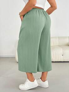 SHEIN Essnce Damen Große Größen Frühling und Sommer Mode Lässig Locker Bequem Kühl Alltäglich Vielseitig Textur Stoff Elastischer Bund Rosa Weite Bein Hose Verkürzte Hose, Damen Unterteil, Fließende Hose, Einfacher Stil, Europäischer Sommer, Caprihose, Urlaubsoutfit Frau - Minzgrün - Übersicht 5