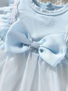SHEIN Summer New Born Baby Fashionable Princess Bodysuit Dress, Cute Infant Girl Outfit Christening Outfit For Baby Girl Ootd For Baby Girl 0 To 12months Baby Baptism Dress Newborn Baby Girl Dresses Photoshoot Outfit For Baby - Baby Blue - View 6