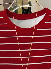 Teen Girls Casual Striped Print Round Neck Short Sleeve T-Shirt, Suitable For Summer - Multicolor - View 3