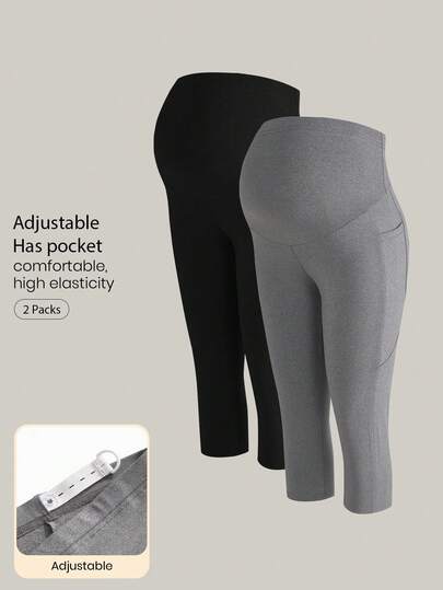 Modmama Quần legging lửng dáng rộng, màu trơn, có thể điều chỉnh eo, dành cho bà bầu.