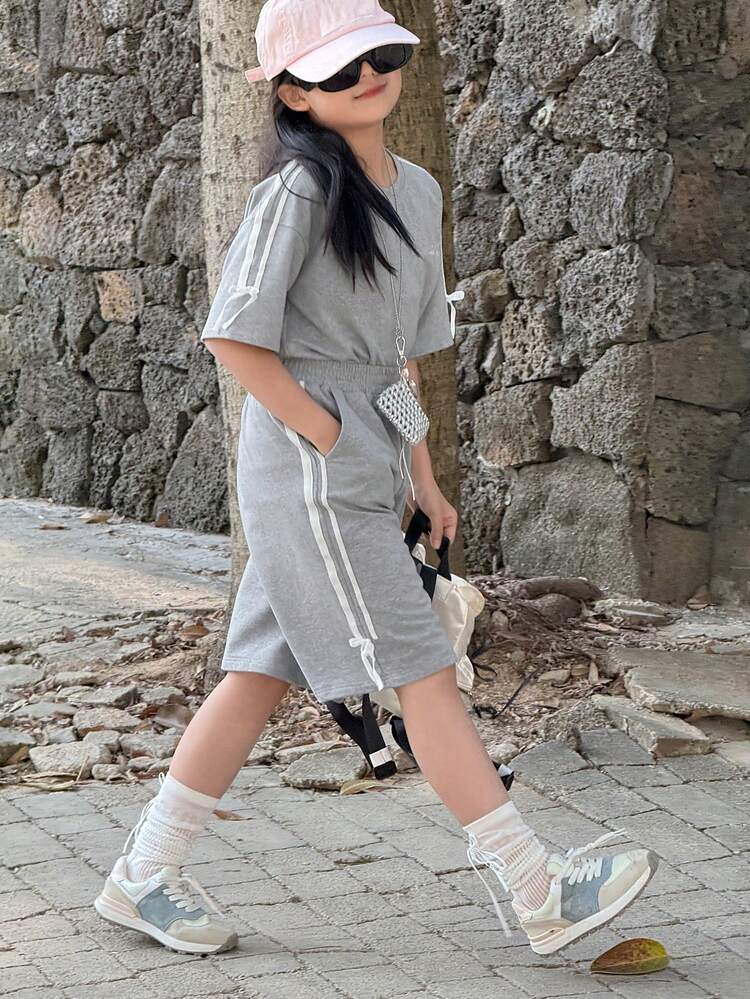 Tween Girls Colorblock Striped Short Sleeve Top & Shorts 2 Pieces Set