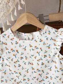 Elladie kids 女童（小号）纹理面料短袖纽扣后背T恤和休闲裤套装 - 卡其色 - 查看 3
