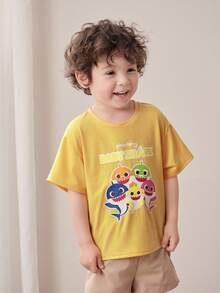 BABY SHARK X SHEIN 1件可爱休闲男童圆领宽松舒适T恤 - 黃色 - 查看 7