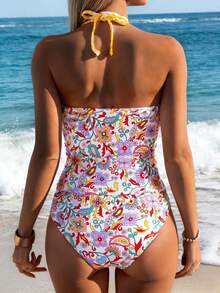 Swim Lushoire Bộ đồ bơi nữ, họa tiết hoa, cổ chữ V, buộc dây sau lưng, hai mảnh, thích hợp cho kỳ nghỉ hè, đi biển. - Nhiều màu - Xem 2