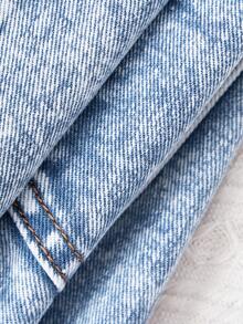 SHEIN Quần short jean denim rách gấu, cạp cao, màu xanh nhạt, dành cho bé gái tuổi teen, phong cách Y2K, thích hợp cho kỳ nghỉ xuân hè, đi biển, dã ngoại, tiệc tùng, trang phục thường ngày cho bé gái dự tiệc brunch và lễ tốt nghiệp. - Rửa nhẹ - Xem 4