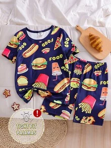 SHEIN Boys' Black Minimalist Video Game Print Snug Fit Short Sleeve Top And Shorts 2 Pieces Pajama Set - Multicolor - View 3