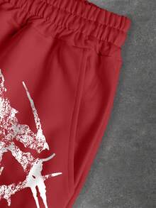 Manfinity EMRG Men's Black Metal Dark Slogan Graphic Pattern American Street Style Drawstring Waist Shorts, Spring/Summer - Multicolor - View 4