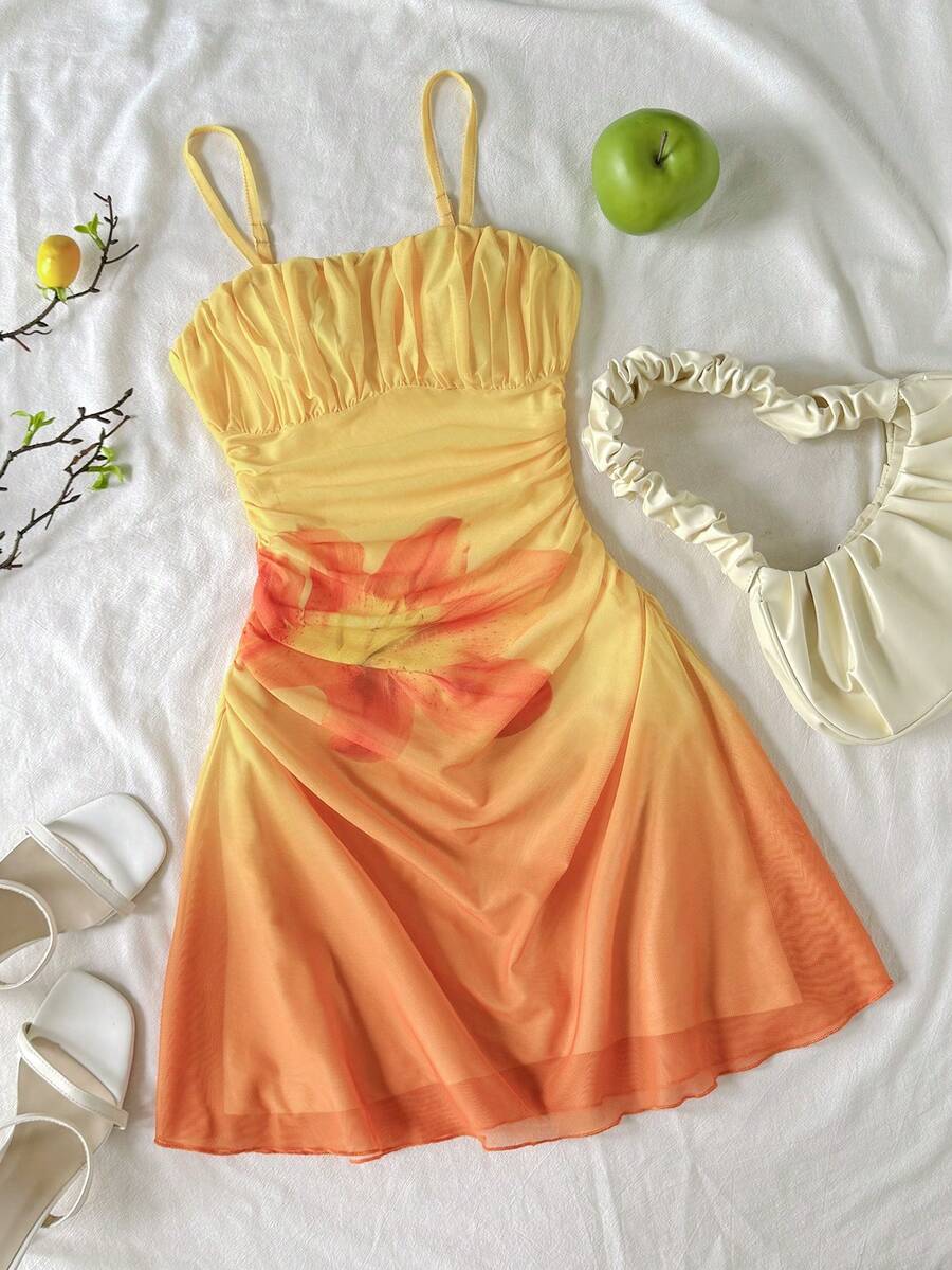 SHEIN 女孩/青少年女孩春夏休閒度假西式海灘婚禮賓客穿搭 畢業早午餐 聖帕特里克節 春假 復活節 音樂節 優雅波希米亞熱帶風 不對稱下擺 蕾絲針織抹胸迷你洋裝 - 彩色 - 查看 1