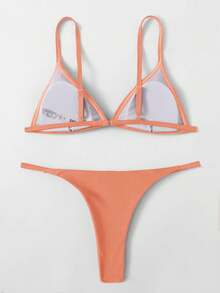 SHEIN Swim Women's Solid Color Bikini Set For Beach Vacation - Coral Orange - View 2