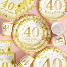 Gold Balloons 40th Anniversary Disposable Plates, Napkins And Cups Set, Serves 20 Guests. This Disposable Party Set (Including Plates, Napkins And Cups) Is Perfect For Birthday Parties, Weddings And Family Picnics. - View 3