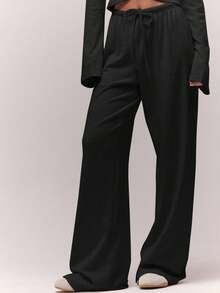 MUSERA Relaxed Loose Fit Wide Leg Drawstring Trousers Bottoms Only Old Money Cute Country Cottage Core Casual For Women Butterscotch Pants Summer - Black - View 3