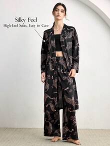 Ocili 缎面睡裤，舒适动物纹家居服下装（女士款） - 黑色 - 查看 1