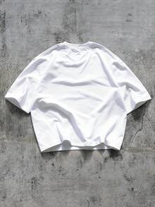 ROMWE MEN Street Life Men's Loose Fit Drop Shoulder Short Style Printed T-Shirt - White - View 3