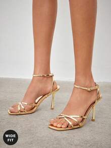 SHUZIA 女士宽楦优雅简约细高跟踝带凉鞋 - 金色 - 查看 2