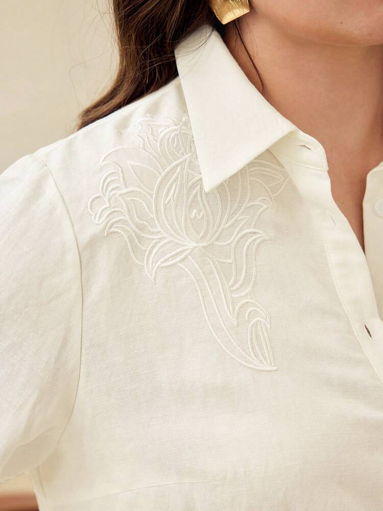 PLUS SIZE WOMEN'S TURN-DOWN COLLAR LONG SLEEVE SHIRT, SPRING/SUMMER