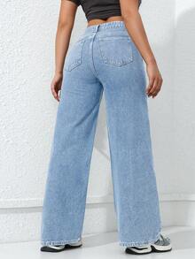 SHEIN ICON 休闲水洗直筒牛仔裤 - 淺色水洗藍 - 查看 2