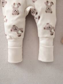 Newborn Baby Cookie Print Zipper Front Long Sleeve Romper Pajamas - Multicolor - View 5