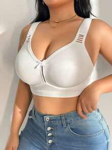DesireSculpt 1pc Plus Size Wireless Bra - White - View 6