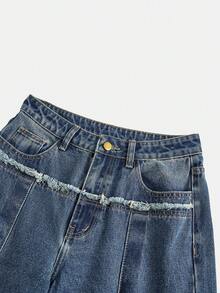 Quần Jeans Ống Rộng Rộng, Dáng Rộng, Thường Ngày, Có Viền Xỉn, Dành Cho Nữ - Màu xanh lam - Xem 5