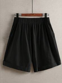 Linhara Plus Size Casual Summer Holiday Carnival Party Outfit Shorts - Black - View 2