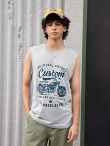 Open Phase 男士夏季复古摩托车图案背心，洛杉矶街头时尚，复古美式，男女皆宜，宽松版型夏季服装——适合日常穿着和夏季度假穿着。 - 灰色 - 查看 4