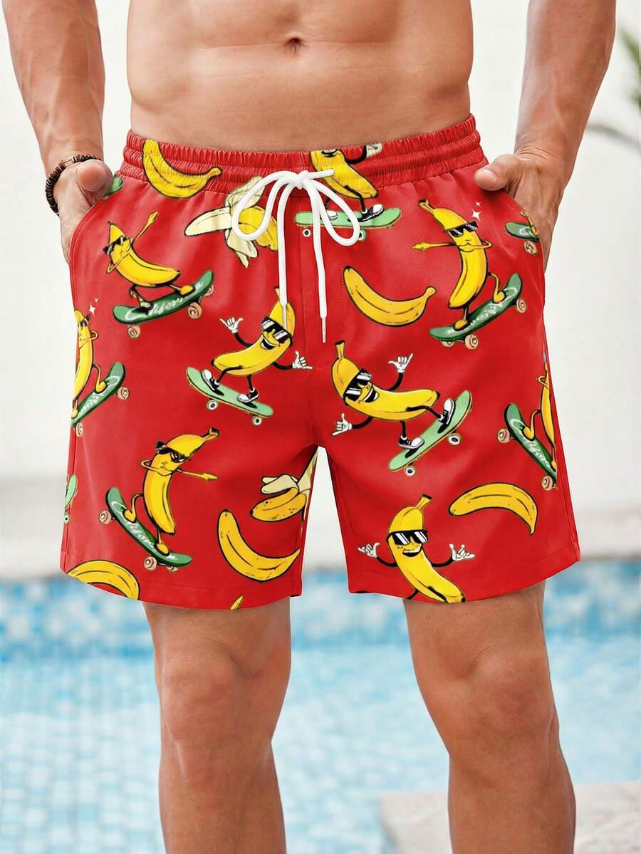 VIVINTIMO 男士抽绳腰带口袋全印花休闲百搭日常短裤 - 彩色 - 查看 1