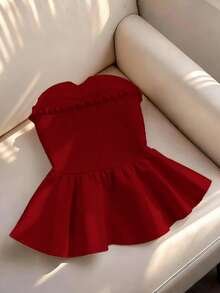 Franclia Camisa sin mangas con botones decorativos, estilo punk, talla grande, primavera/verano - Rojo - Ver 2