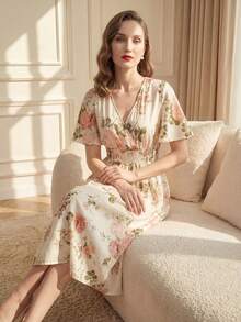 Suri Mira Casual-Women Romantic Floral Print Dress - Apricot - View 7