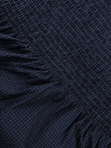 Elaquor Plus Size Women Vacation Solid Color Square Neck Button Down Shirred Ruffle Hem Blouse - Navy Blue - View 7
