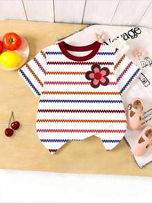 Spring/Summer Girls' Casual Fashionable Creative Fresh Simple Blue Floral Print Basic White Short-Sleeve T-Shirt, Comfortable For Everyday Wear - White - View 3