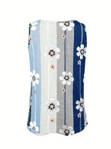 EMERY ROSE Áo tank top nữ mùa hè in họa tiết cổ chữ V không tay, cài nút, thiết kế cổ áo thanh lịch, dáng ôm vừa vặn, phong cách thường ngày. - Nhiều màu - Xem 2