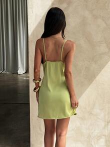 Opulessa 纯色编织吊带迷你连衣裙，适合女士春夏度假穿着 - 綠色 - 查看 4